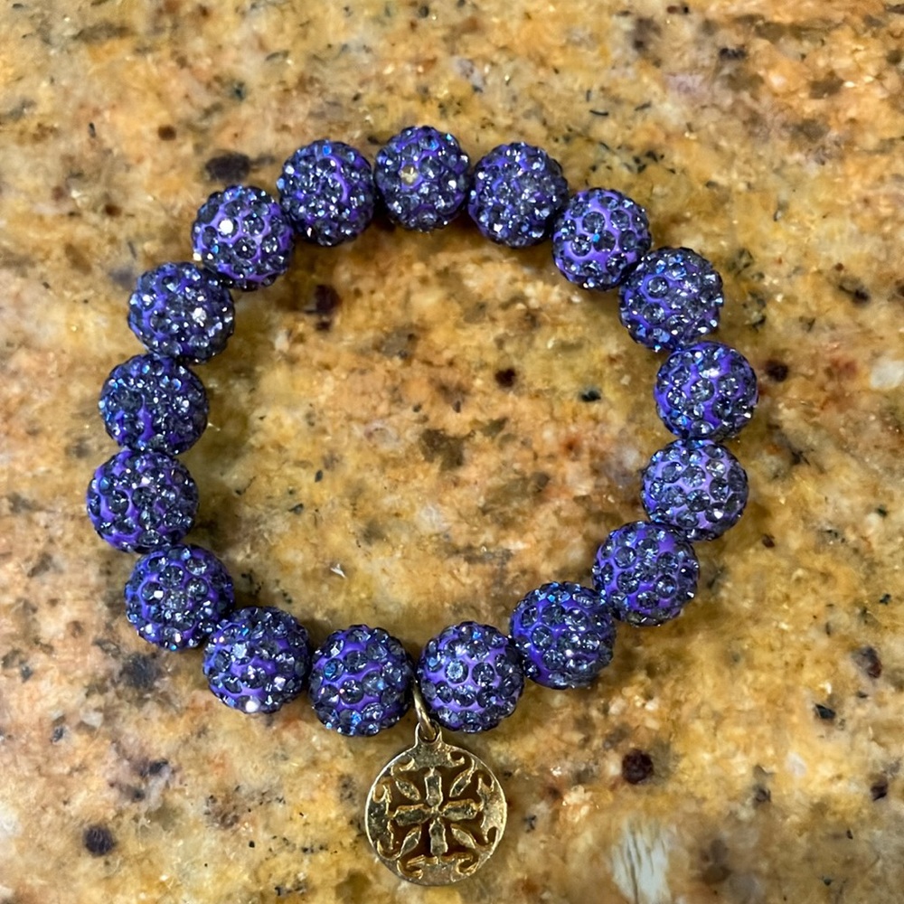 Rustic Cuff Royal Blue Beaded Bracelet with Sparkling Charm